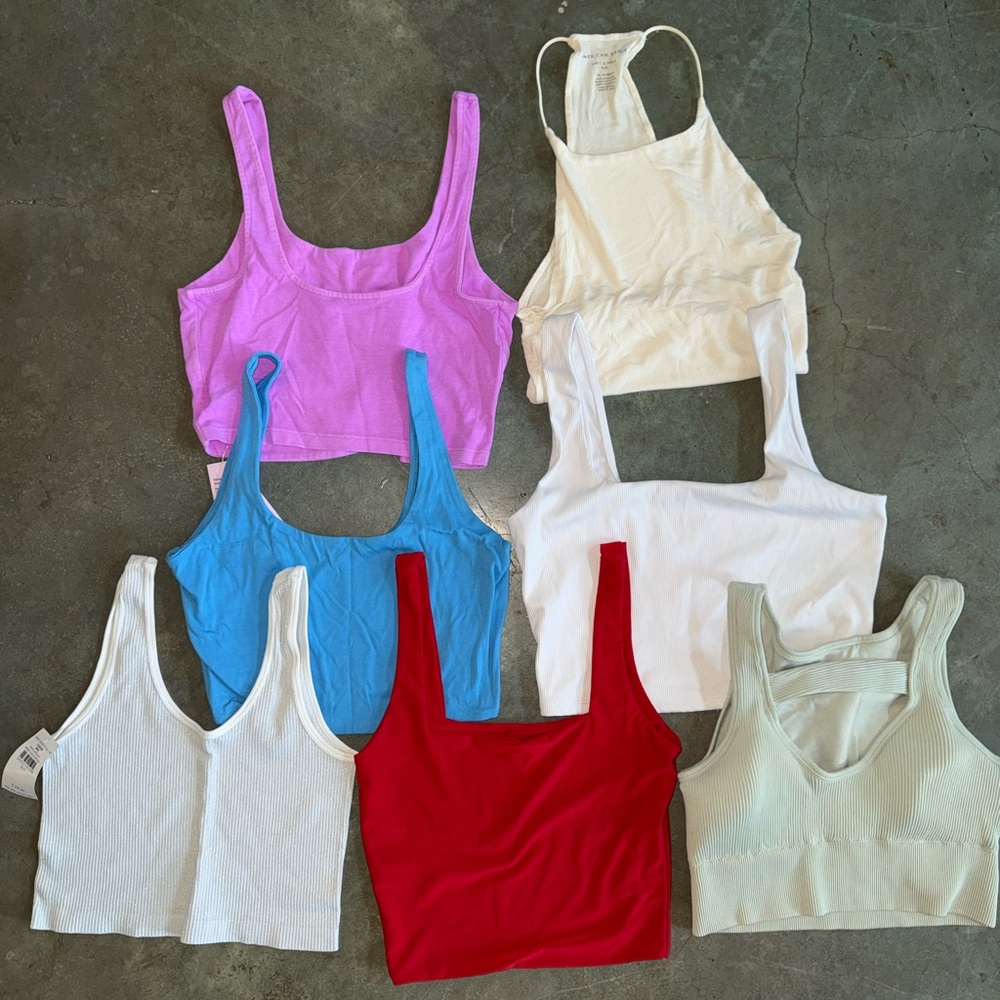 Multiples Pink and White Sleeveless Crop Tank Top